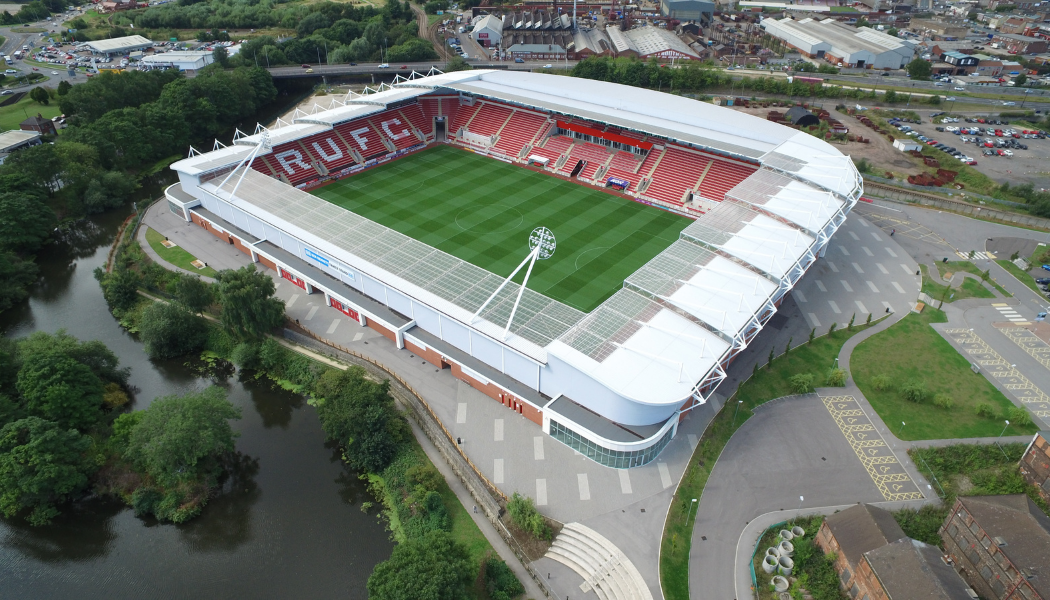 An aerial view of the New York Stadium in Rotherham.