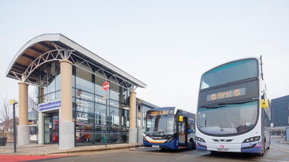 Busses leaving the refurbished Rotherham Interchange