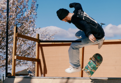 Young male skateboarding