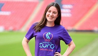 A women standing on the pitch at New York Stadium